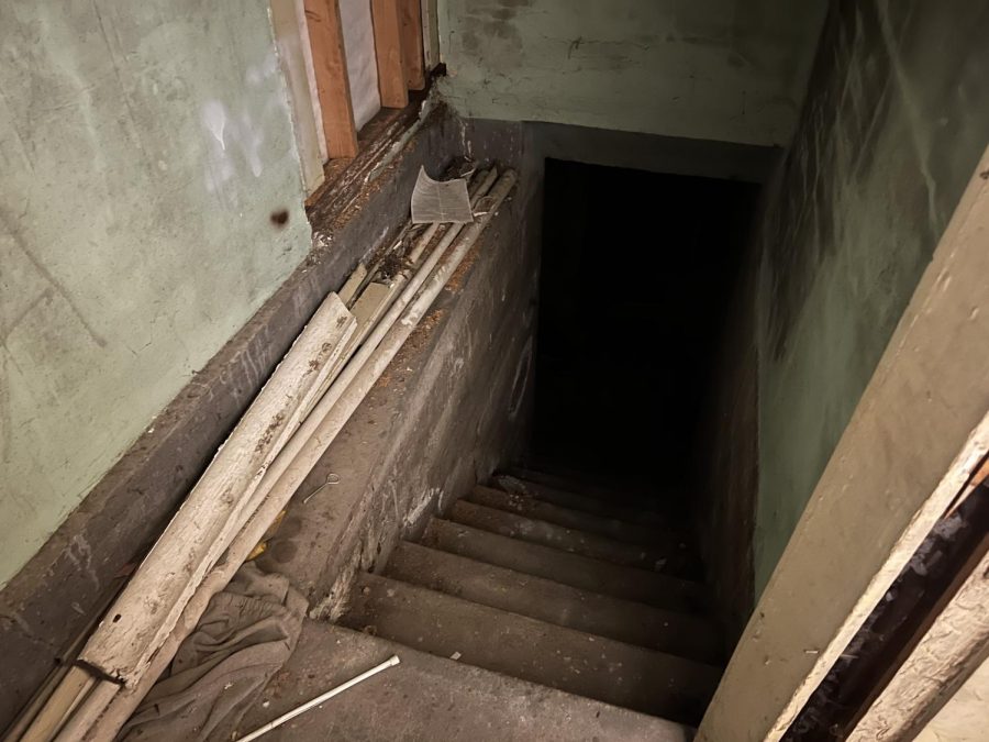 Ominous cellar stairs leading to darkness