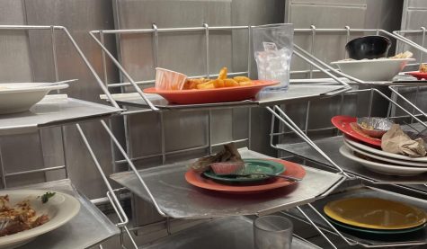 Photo includes plates with extra food on the return counter at Sutter Dining Hall. Photo taken Sept. 14 by Hiroto Nakajima.