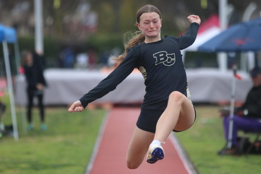 Butte College athlete competing in the long jump.