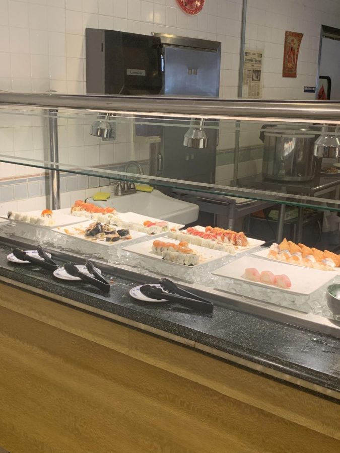 Sushi bar with different types of sushi 