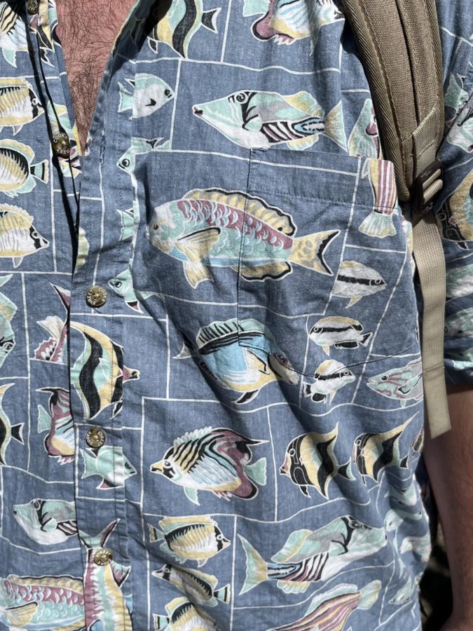 fish patterned button-up