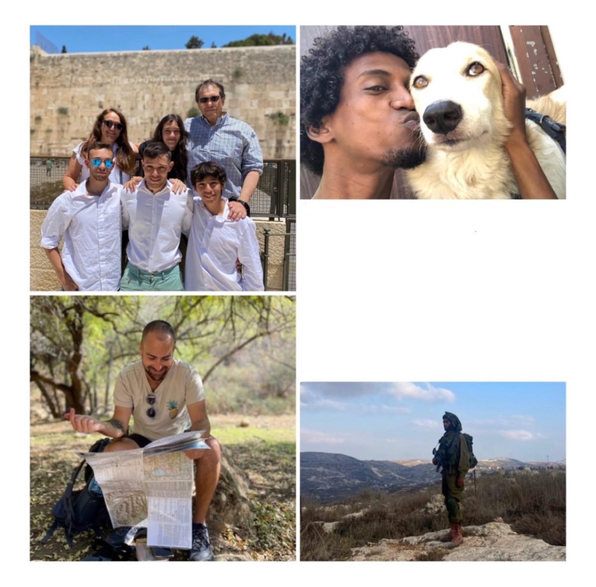 Collage by Molly Myers. Left top photo: Yarin Dan and his family. Bottom left: Ofir Lefler. Top right: Alemo Abraham. Bottom right: Ashta Yehuda.