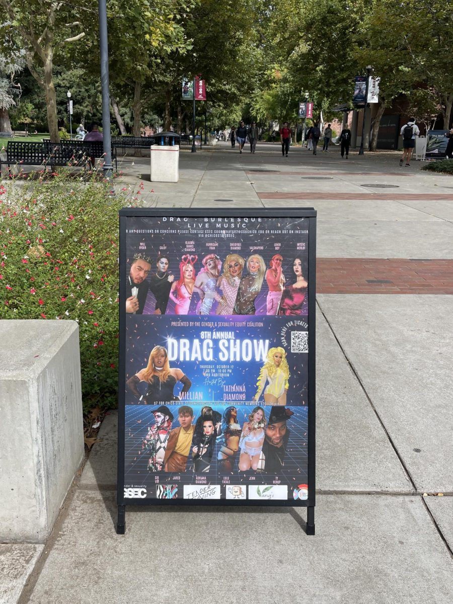 Advertisement for the Drag Show outside of the GSEC office on campus. 
