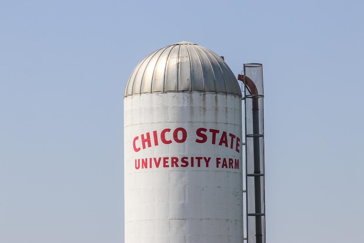 Photo of the Chico State University Farm silo. Photo taken on Aug. 30, 2023.