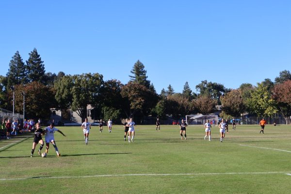 Photo of Chico State Womens soccer team playing the Monterey Bay Otters. 