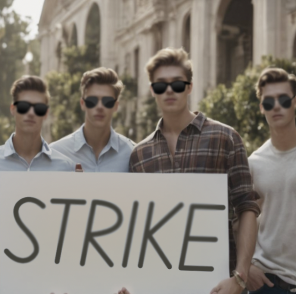 A group of frat men holding a protest sign 