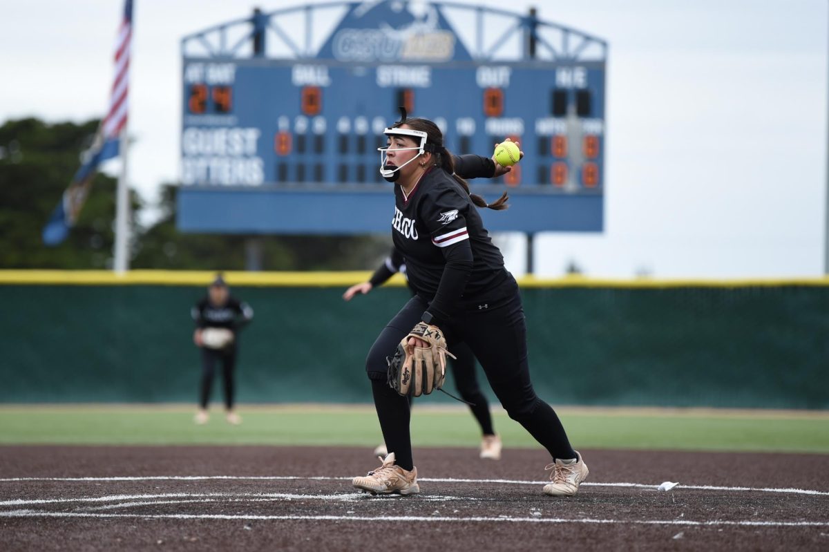 Sophomore Amelie Valdez on the mound for the Wildcats against the Cal State Monterey Bay Sea Otters in game one of Friday’s doubleheader. Taken by Christina Ferrante on March 29.