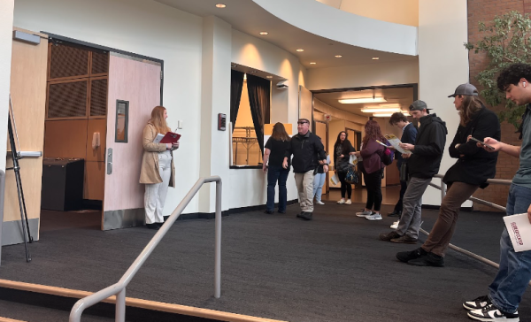 Students in line to check in for the career fair. Taken by Jessica Miller on March 27.