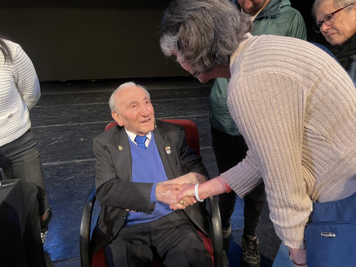 Holocaust Survivor Joseph Alexander meets local Rabbi Lisa Rappaport. Photo taken April 14 by Molly Myers. 