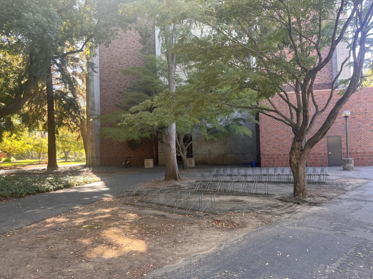 One lonely bike sits on the bike rack behind Butte Hall. Taken by Anthony Vasek on Sept 26