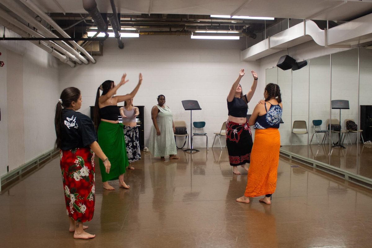 President Keilani Adams showing the group the steps along with the hand movements. This particular hand movement represents the sun.