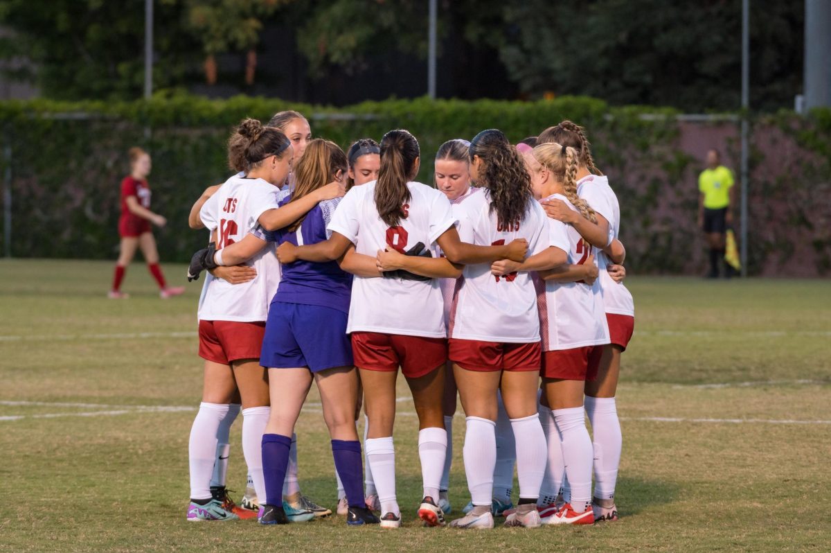 Chico State Wildcats prepare to play against Biola University in the first half of their women’s soccer game on Wednesday, Sept. 25 in Chico. Photo taken by Jason Halley.
