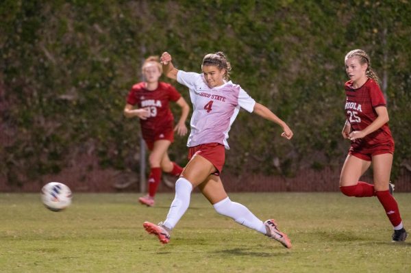 Chico State Wildcats' #4 Jiana Martin plays against Biola University in the first half of their women’s soccer game on Wednesday, September 25, 2024 in Chico, Calif. Photo taken by Jason Halley.
