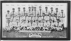 The Dodgers from their time in Brooklyn, well before they got tired of getting pounded by the Yankees and moved across the country. The Yankees are 8-3 in the World Series against the Dodgers. Taken by Unknown photographer in 1913, available from Library of Congress.