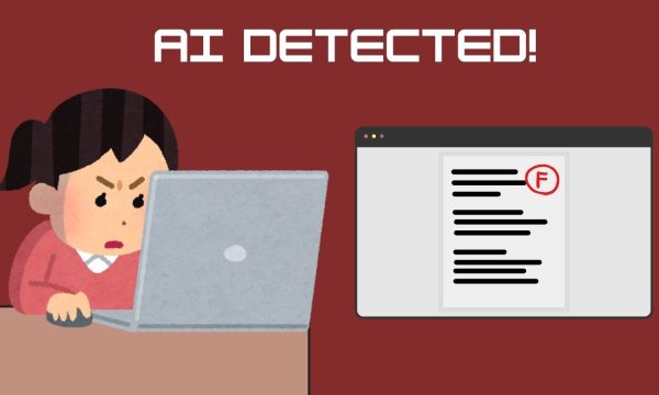 A student checking their grade only to find that she’s received a failing grade due to her work being flagged by an AI detector. Graphic created by Jessica Miller on Oct. 25.