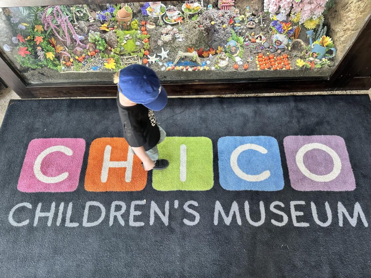 Fentress Kepler walks across the [welcome] mat as he enters The Chico Children's Museum for playtime.