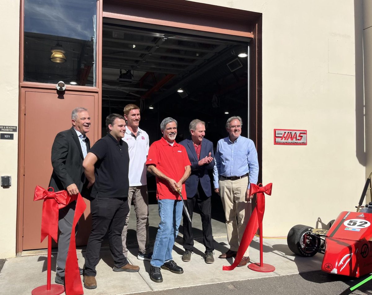 From left, Steve Perez, Jason Kolb, Stan Ottolini, Thomas Velasquez, Greg Watkins and David Alexander outside the laboratory. Faculty held tours of the lab showing students and staff the new equipment and advancements to the lab. Photo taken by Bea Williams on Oct. 11.