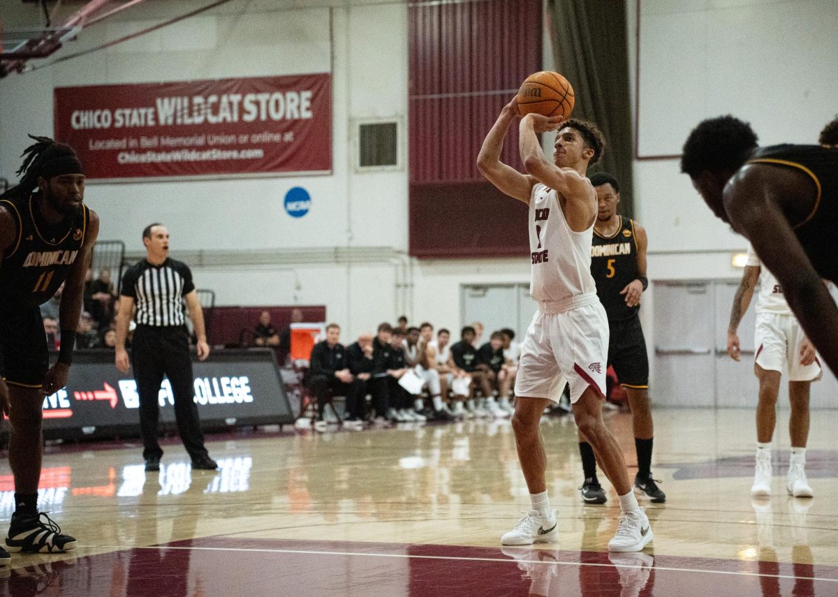 Junior guard Miles Daniels prepares to shoot a free throw against Dominican University Friday, Nov. 23, 2024, at Chico State.