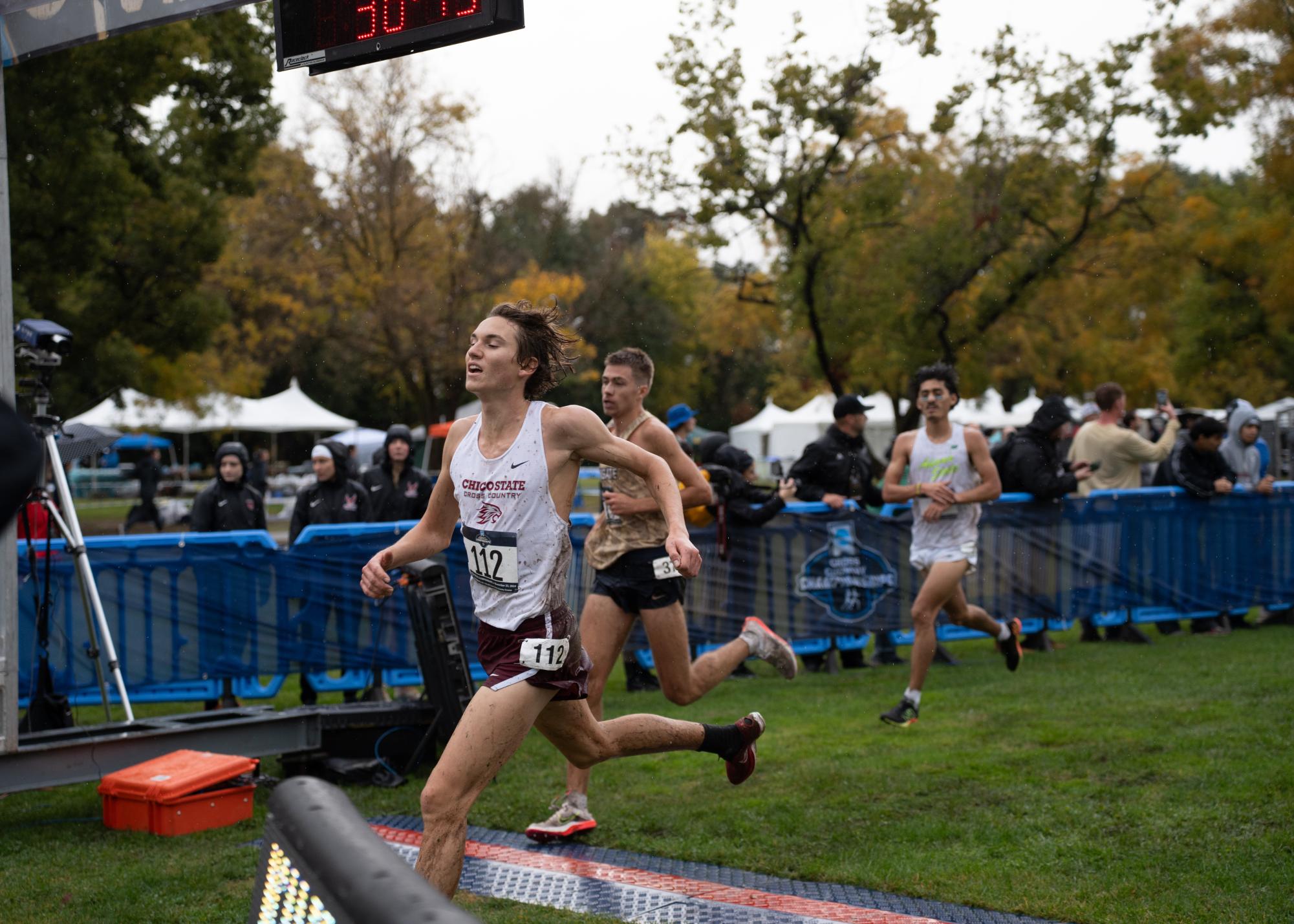 Sophomore Mario Gianni crosses the finish line and finishes with a 28th place, securing his first All-American title at the NCAA Division II Championships in Sacramento Saturday, Nov. 23, 2024. 