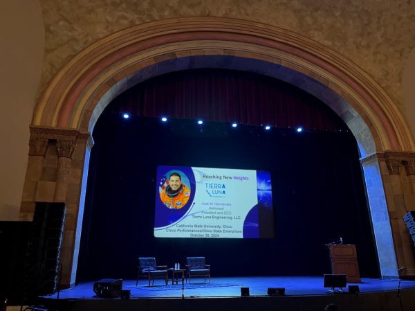 Astronaut José Hernández spoke at Chico State on Wednesday in Laxson Auditorium  to share his inspiring life story. Photo taken by Bea Williams on Oct. 30. 