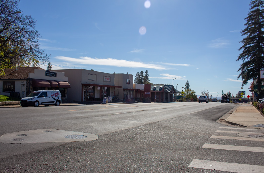 Downtown Paradise six years after the Camp Fire. Some businesses have rebuilt while others were not able to come back. Photo taken by Jenna McMahon on Nov. 4.  