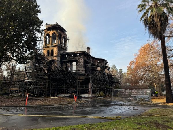 Smoke can still be seen from inside Bidwell Mansion after the fire Wednesday morning. Photo taken by Megan Gauer on Dec. 11.