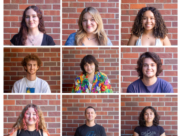 Photos of spring's editorial board. Top row (left to right): Ellie Marty, Megan Gauer and Milca Elvira Chacon. Middle row (left to right): Nathan Chiochios, Callum Standish and Chris Hutton. Bottom row (left to right) Jenna McMahon, Sean Shanks and Nadia Hill. 