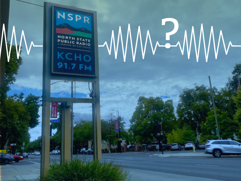 North State Public Radio is located in downtown Chico, with transmitters across Northern California. Graphic made by Nadia Hill.