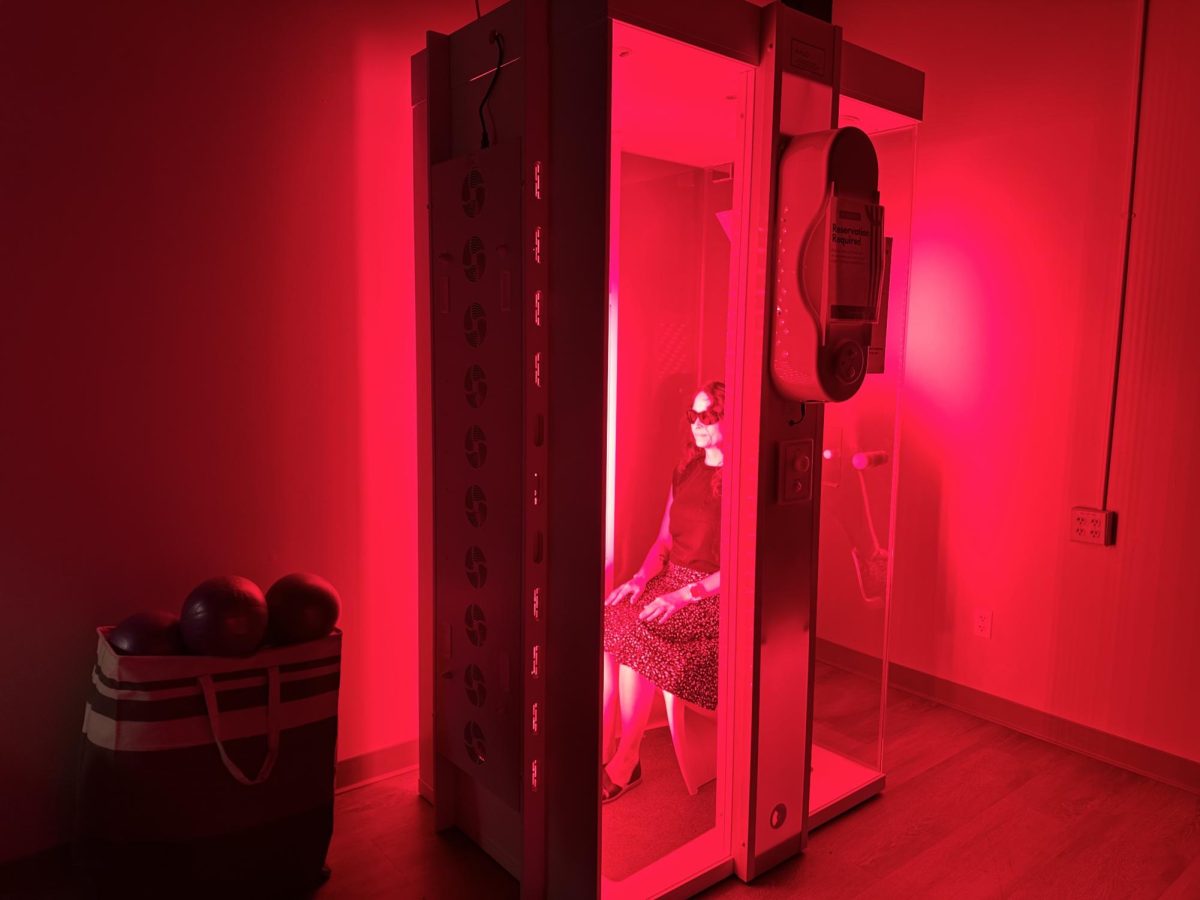 Christina Hammans enjoys the HaloTherapy Solutions Pod. 