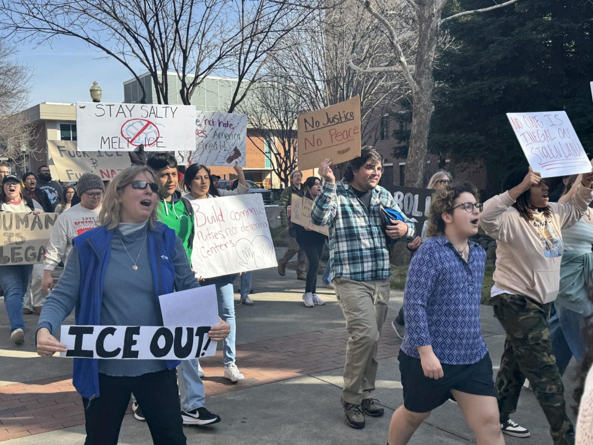 Jennifer Harris (on the left), an admin support coordinator for the Geography and Environmental Studies Department, said she felt empowered participating in the protest. Photo taken by Aiden Masson on Jan. 30, 2026.