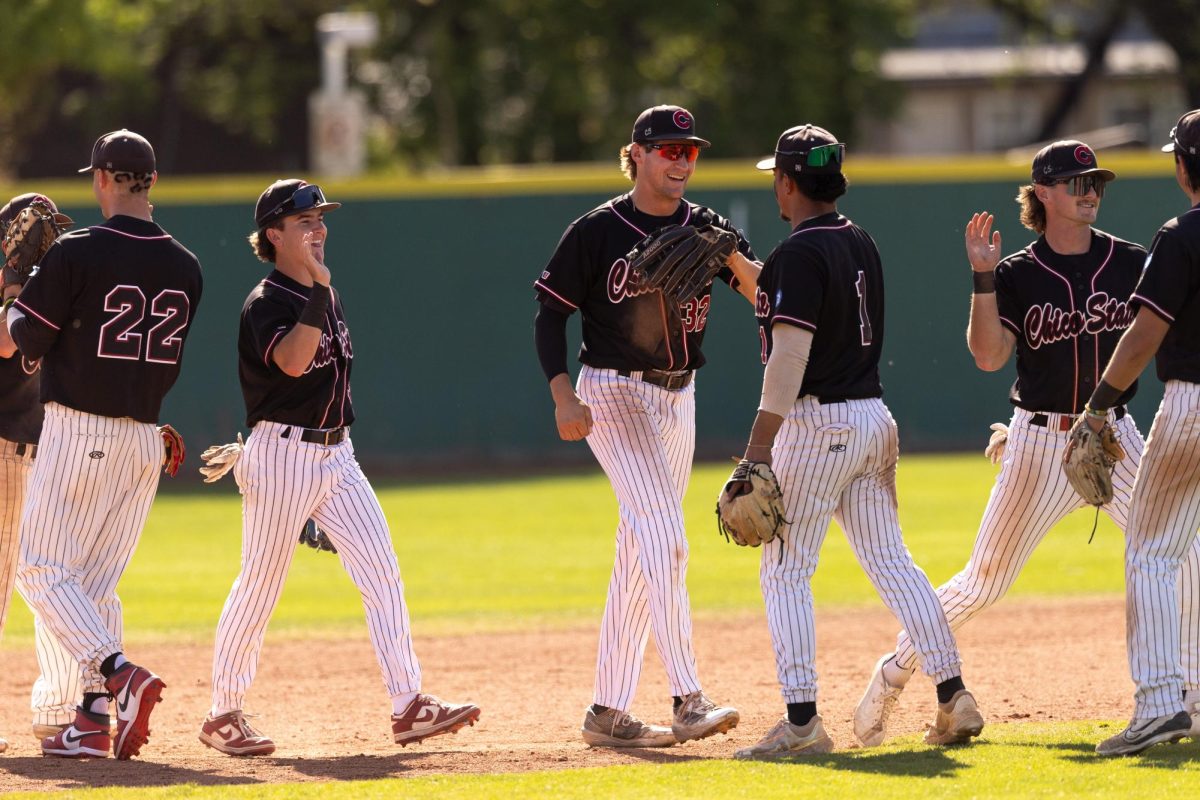 The Wildcats celebrating after a win over Cal State University San Bernadino. Photo taken by Aaron Draper on Apr. 5, 2025.