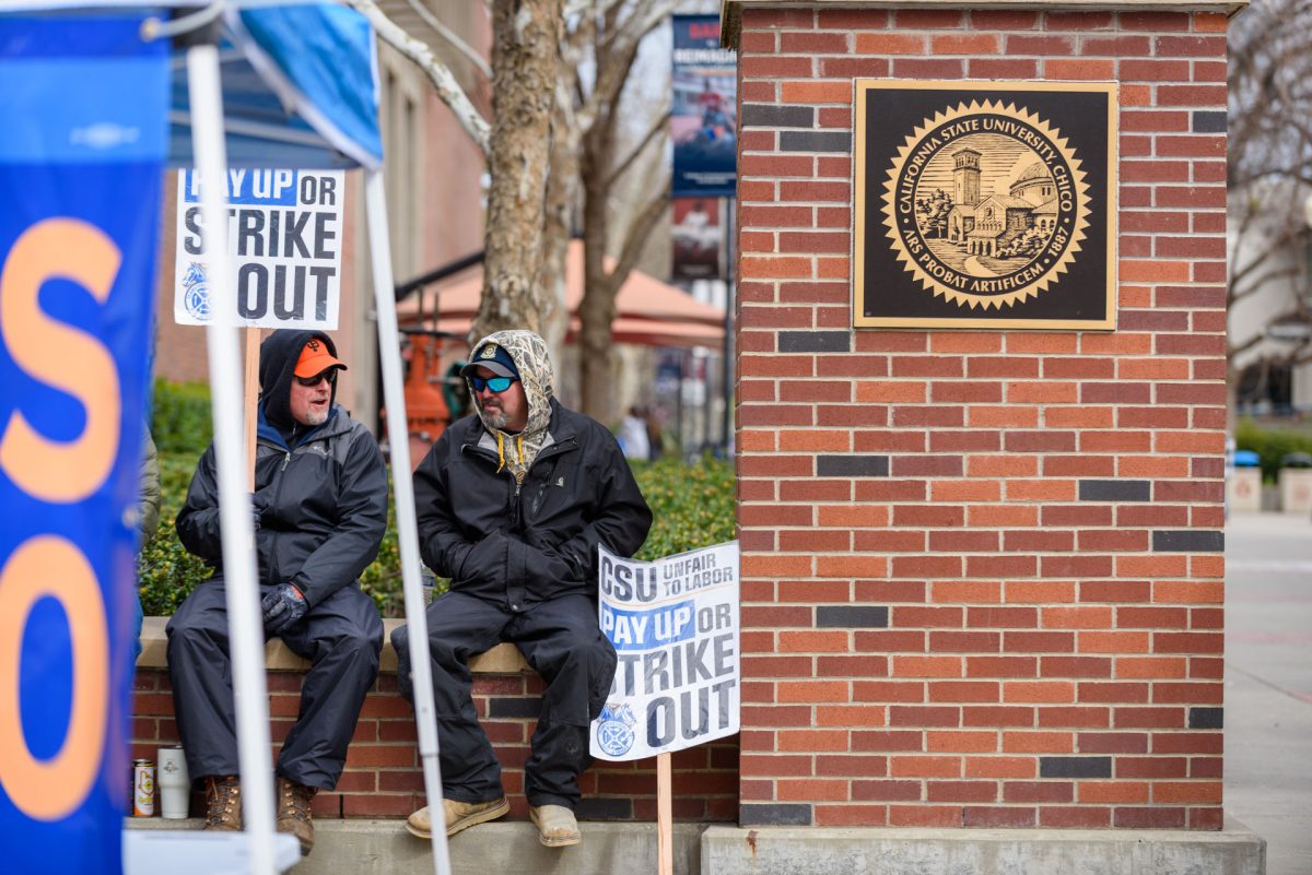 Brannon Pruis (left) and another Teamster talk on Wednesday during the strike. Photo taken by Dash Ferrero on Sept. 18, 2026.