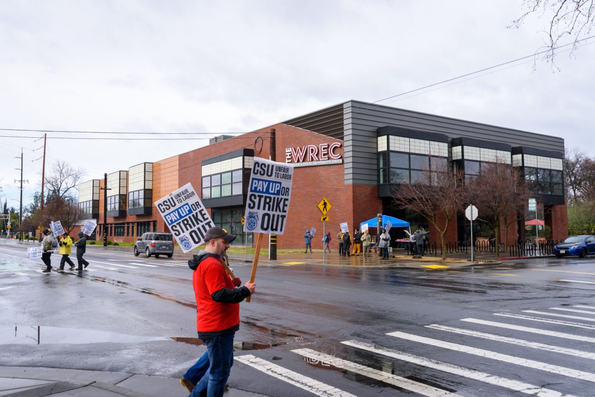 After the weather died down, the workers on strike moved to their usual spot by the Student Services Center. Photo taken by Dash Ferrero on Feb. 19, 2026.