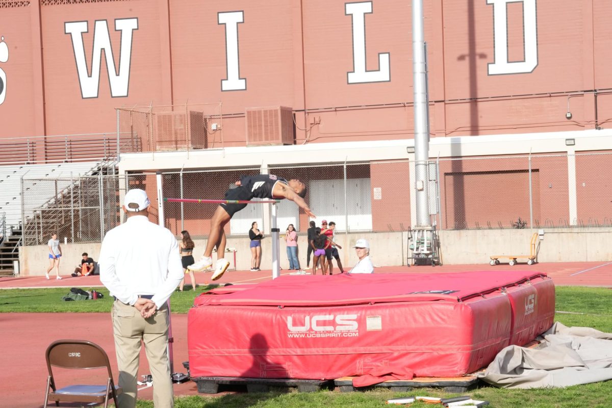 Lavel Cross high jump at Chico Multi Classic. Photo taken by Maya VanLaningham on February 26, 2026.