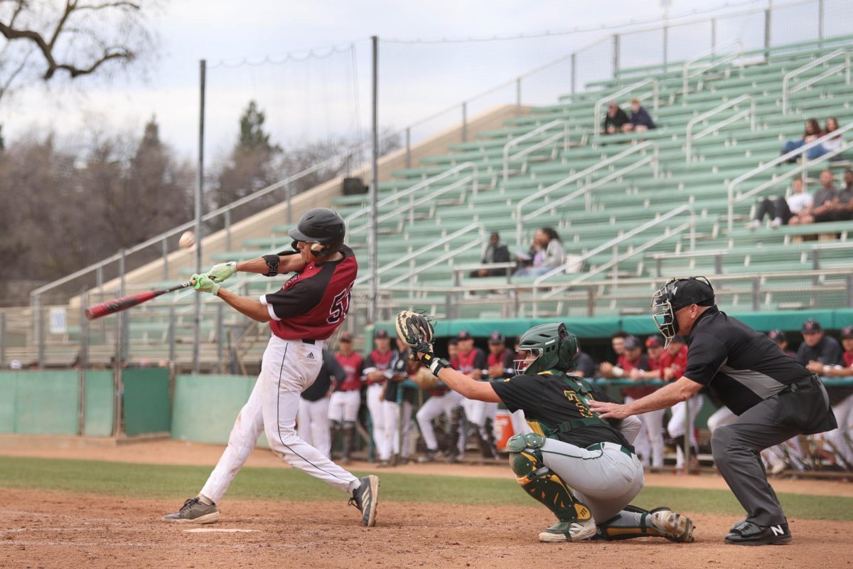 Chico State Wildcat Jared Cantu (#52) bats during a game against the Point Loma Sea Lions, on Feb. 7, 2026. Photo by Raquel G. Frohlich.