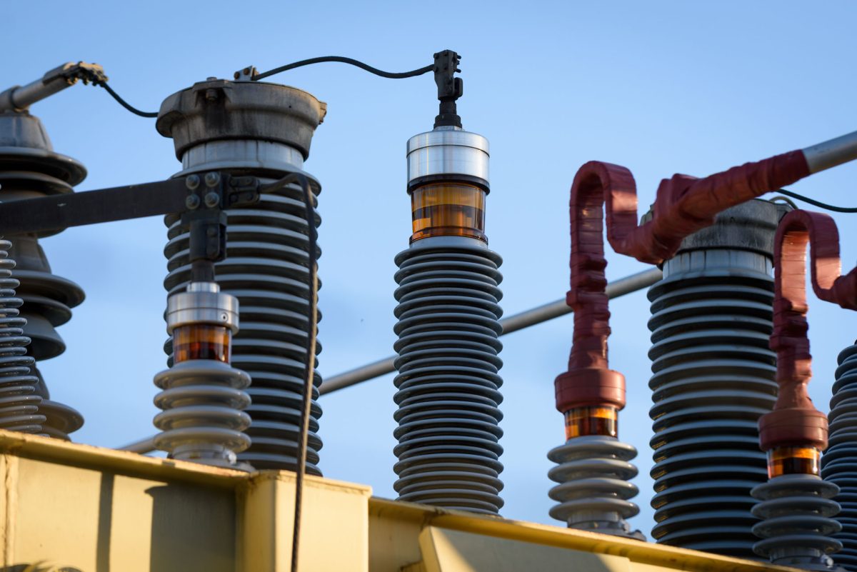 An undamaged bushing sits atop a transformer in the W 2nd & Orange St. substation on Monday, Mar. 9, 2026 in Chico, Calif.  A similar bushing on another transformer in the substation was broken, leading to an outage that caused campus and much of the surrounding community to lose power.
(Dash Ferrero/The Orion)