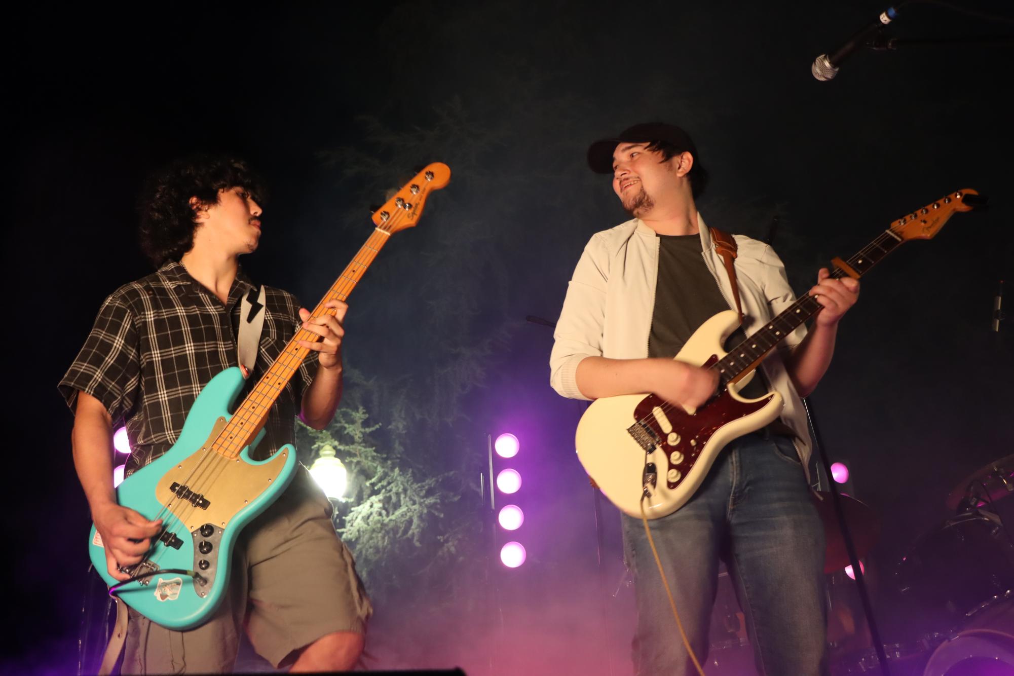 Ian Brown (left), Richard Gardenour (right) from Repair Unknown playing their song “Apparition." Brown and Sailab Khalidee switched instruments during this performance. Photo taken by Aiden Masson, April 8, 2026.
