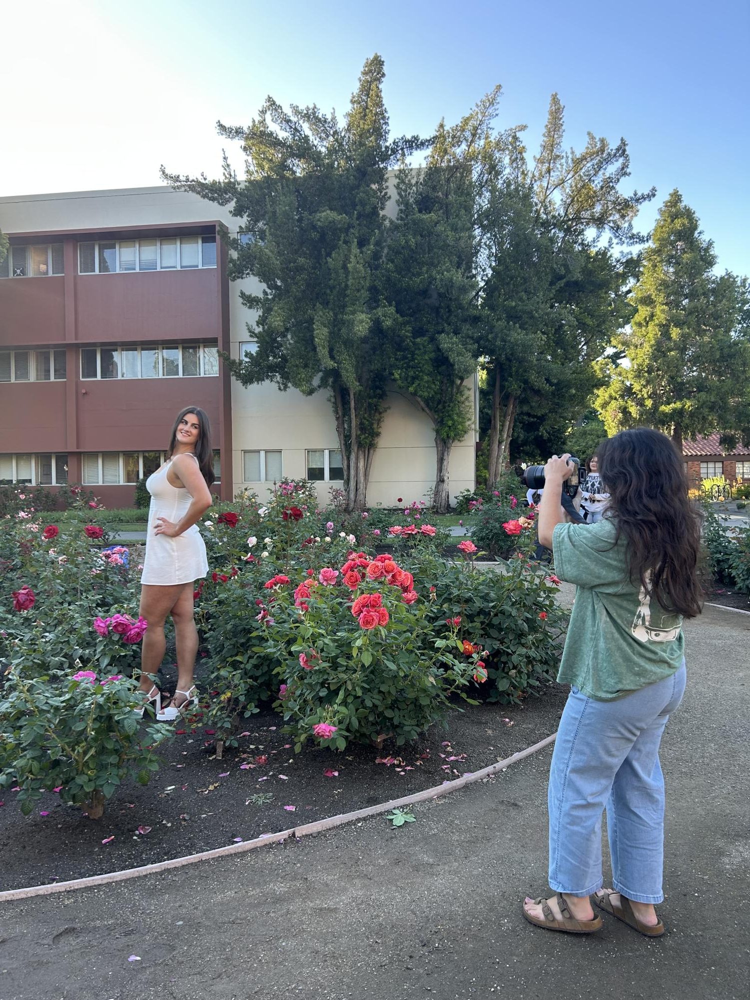 Chico State senior, Ella Hodges, poses for graduation pictures taken by Amy Quinto in the rose garden. Photo taken by Josephine Bowman April 22, 2026. 