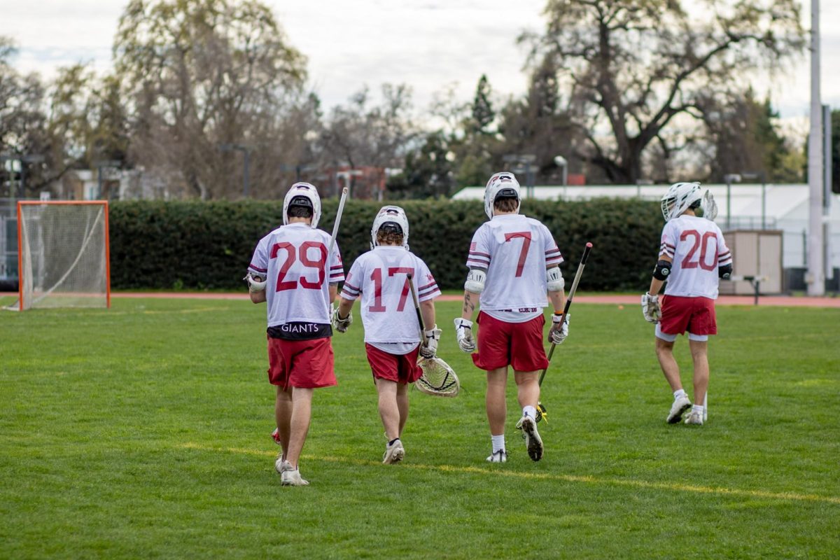 From left to right: #29 Jeevan Chatha, #17 Anthony Leonardi, #7 Jacob McCloskey, #20 Reed Werner on their way to win against Saint Mary's at home. Photo taken by Doug Lynch on March 8, 2026. 