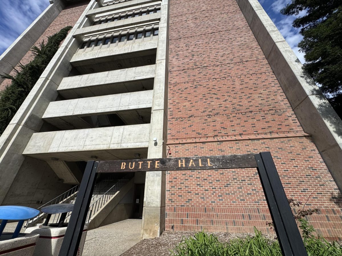 Butte Hall stands tall as students wonder the future of the vacant building. Photo taken by Elizabeth Perez, April 8, 2026. 